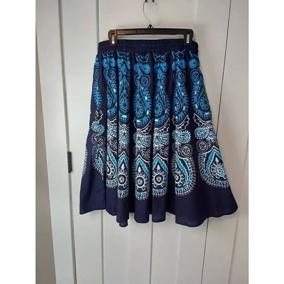 Collections Etc Skirt Sz L Blue Turquoise Paisley - Picture 3 of 6